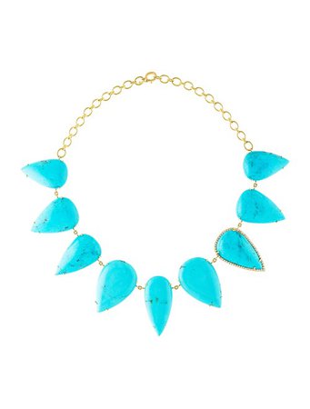 Irene Neuwirth Turquoise gold earthy yukon mori & Diamond Collar Necklace - Blue, 18K Yellow Gold Collar, Necklaces - IRN20724 | The RealReal