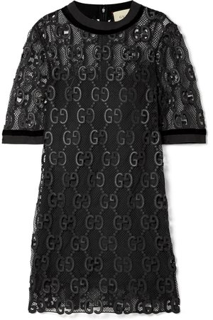 Gucci | Velvet and grosgrain-trimmed macramé mini dress | NET-A-PORTER.COM