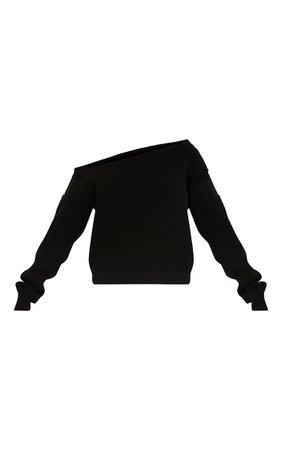 Black Off The Shoulder Crop Sweater | Knitwear | PrettyLittleThing USA