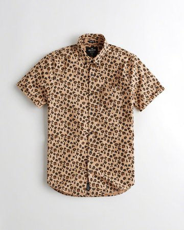 Short-Sleeve Stretch Leopard Poplin Shirt