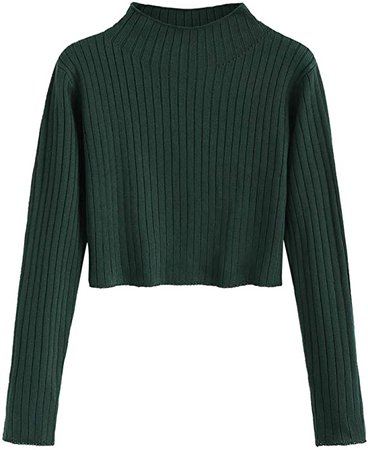 ZAFUL Women's Mock Neck Long Sleeve Ribbed Knit Pullover Crop Sweater (Deep Green, M) at Amazon Women’s Clothing store