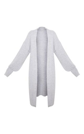Grey Ribbed Knitted Midi Cardigan | Knitwear | PrettyLittleThing