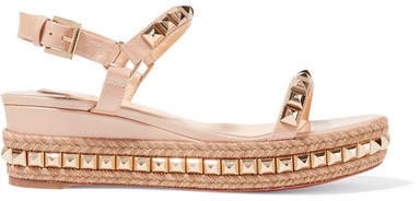 Cataclou 60 Embellished Patent-leather Wedge Espadrille Sandals - Neutral