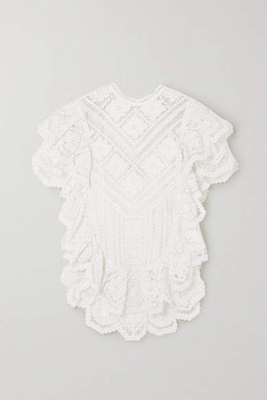Zainos Ruffled Crocheted Cotton Blouse - White