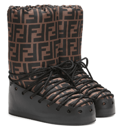 Fendi Ff-print Lace-up Moon Boots In F0r7r Black/brown | ModeSens
