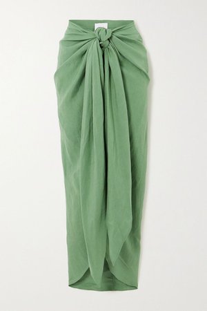 Sage green + NET SUSTAIN x LG Electronics tie-front linen midi skirt | BONDI BORN | NET-A-PORTER