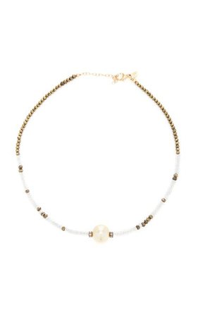 14k Gold, Aquamarine, Pyrite And Pearl Necklace By Joie Digiovanni | Moda Operandi
