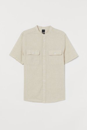 Regular Fit Grandad Shirt - Light beige marle - Men | H&M AU