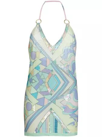Oceanus Louise abstract-print Halterneck Mini Dress - Farfetch
