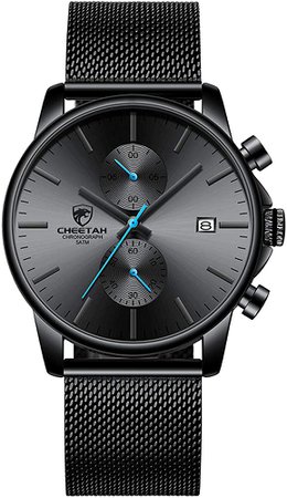 Amazon.com: Men’s Watch Fashion Sport Quartz Analog Mesh Stainless Steel Waterproof Chronograph Watches, Auto Date in Blue Hands, Color: Black: Watches