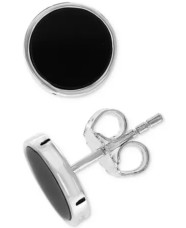 EFFY Collection EFFY® Men's Onyx (8mm) Stud Earrings in Sterling Silver - Macy's