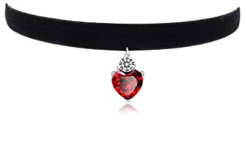red and black gothic crystal heart necklace