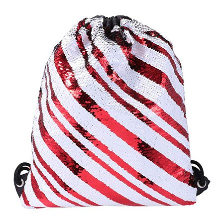 Amazon.com | FENICAL Drawstring Backpack Sequin String Bag Glitter Cinch Christmas Stripe Candy Cane Storage Sackpack Xmas Party Favors (Stripe) | Drawstring Bags