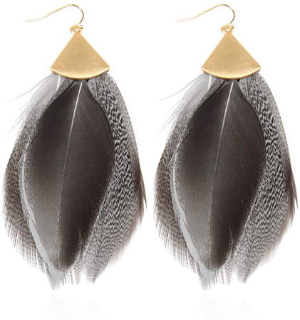 Amazon.com: Bohemian Lightweight Genuine Real Feather Statement Earrings - Peacock Fringe Tassel, Crystal Hoops, Ostrich Chandelier Duster Long Dangles (Feather Dangle Simple - Black): Clothing