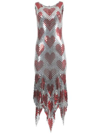 PACO RABANNE Silver And Red Heart Chain-link Midi Dress