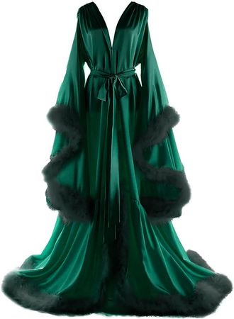 Amazon.com: Daily Life Mall Long Lingerie for Women Green robe Bridal Robes with Fur Old Hollywood Robe Maternity Photoshoot Nightgown Silk dress robe Boudoir Puffy Feather Bathrobe : Clothing, Shoes & Jewelry