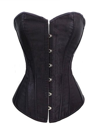 Chicastic Black Satin Sexy Strong Boned Corset Lace Up Overbust Bustier Bodyshaper Top - Also White & Red at Amazon Women’s Clothing store: