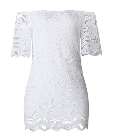 PRETTYGARDEN Women's Sexy Off Shoulder Vintage Floral Lace Flare Short Sleeve Loose Elegant Mini Dress at Amazon Women’s Clothing store