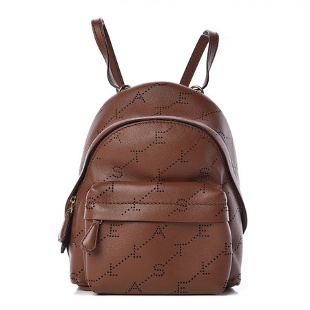 STELLA MCCARTNEY Eco Alter Nappa Perforated Logo Mini Backpack Brown 477667