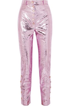 Hillier Bartley | Glam metallic crinkled coated-faux leather straight-leg pants