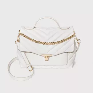 Quilted Top Handle Turn Key Closure Satchel Handbag - A New Day™ White : Target