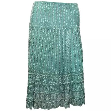 Bluemarine Turquoise Silk And White Beaded Skirt For Sale at 1stDibs | bluemarine skirt, turquoise silk skirt