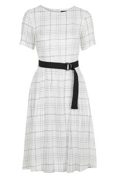 Topshop Belted Grid Print Midi Dress