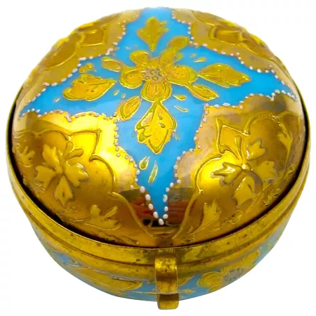Antique MOSER Turquoise Opaline Glass Miniature Pill Box : Grand Tour Antiques | Ruby Lane
