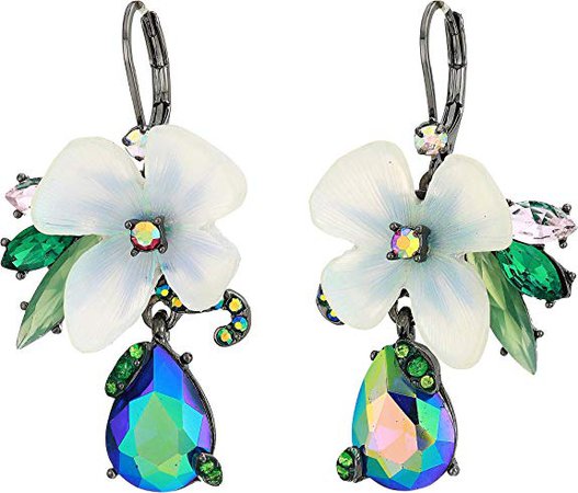 Betsey Johnson Flower Cluster Drop Earrings Blue One Size: Clothing