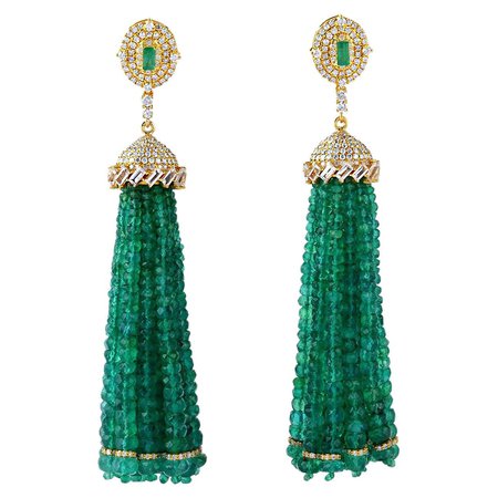 121.17 Carat Emerald Diamond 18 Karat Gold Chandelier Drop Tassel Earrings For Sale at 1stDibs