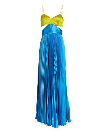 AMUR Elodie Cut-Out Pleated Satin Gown | INTERMIX®
