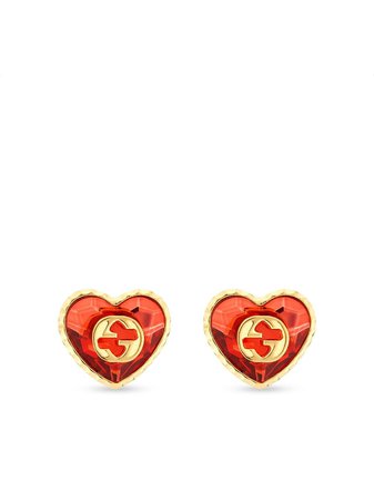 Shop Gucci Interlocking G crystal heart earrings with Express Delivery - FARFETCH