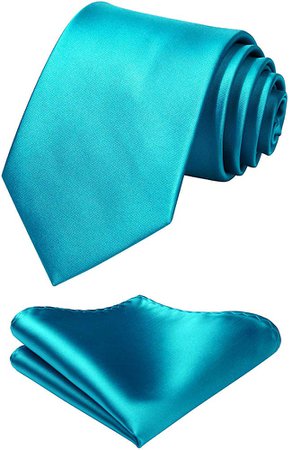 Amazon.com: Mens Solid Aqua Tie Classic 3.4" width Necktie and Pocket Square Set with Gift Box by HISDERN: Gateway