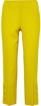 Button-embellished Wool-crepe Straight-leg Pants - Yellow