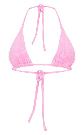 Prettylittlething Pink Embossed Towel Bikini Top | PrettyLittleThing CA