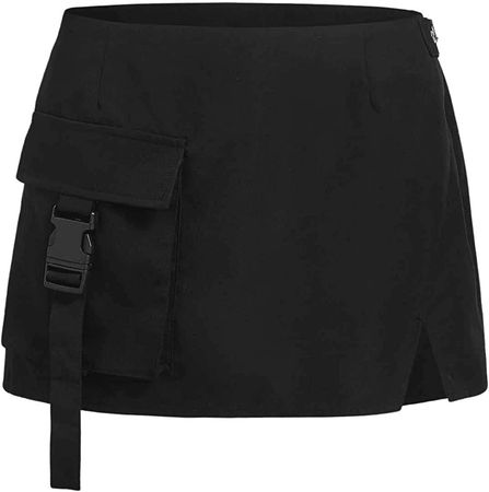 Verdusa Women's Y2K Slit Hem Low Waist Short Cargo Skirt with Pocket Black S at Amazon Women’s Clothing store