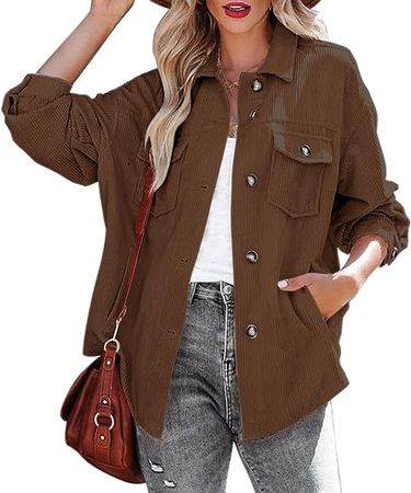 Amazon.com: Women's Corduroy Button Down Pocket Shacket Casual Long Sleeve V Neck Jacket Blouses Coat 6026 Beige X-Large : Clothing, Shoes & Jewelry