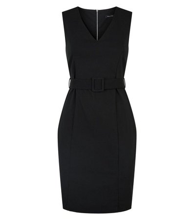 Black V Neck Belted Dress | New Look