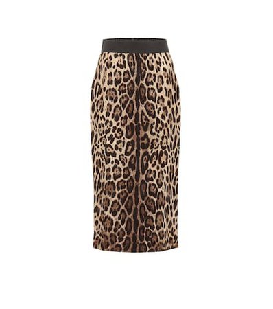 Leopard crêpe pencil skirt