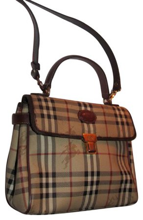 Burberry Two-way Top Handle Satchel/Cross Body Or Shoulder Purse British Tan Leather/Haymarket Nova Check with Knights Plaid Coated Canvas Leather/ Satchel - Tradesy