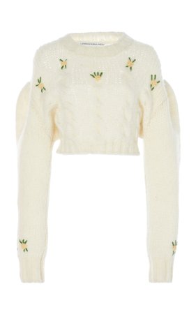 Floral-Embroidered Alpaca and Wool-Blend Sweater by Alessandra Rich | Moda Operandi