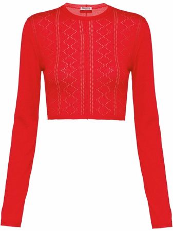 Shop Miu Miu cropped long-sleeve jumper with Express Delivery - FARFETCH