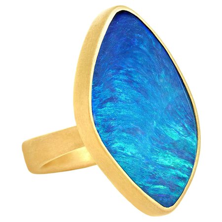 Lola Brooks One of a Kind Brilliant Blue Australian Opal 22 Karat Gold Ring