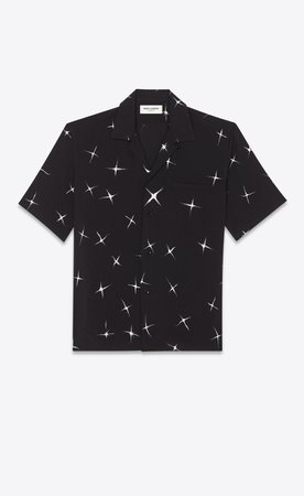 ‎Saint Laurent ‎Shark Collar Silk Shirt With Shooting Stars Print ‎ | YSL.com
