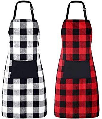 Amazon.com: 2 Pieces Buffalo Plaid Apron Cotton Cooking Apron Adjustable Buffalo Check Apron Bib Aprons with Pocket for Christmas Cooking Baking Crafting(Black and White, Black and Red): Home & Kitchen