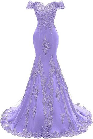 Lily Wedding Womens Off Shoulder Mermaid Prom Dress 2019 Long Lace Evening Wedding Dress Lavender Size 10 at Amazon Women’s Clothing store: