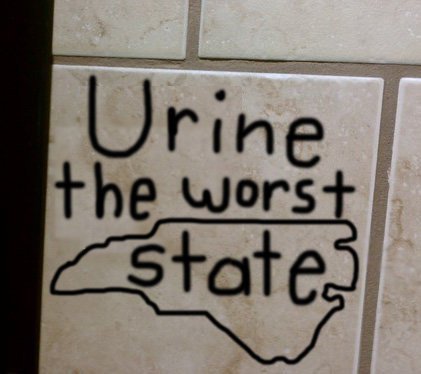 Graffitti bathroom stall urine the worst state lgbt lgbtq queer north carolina