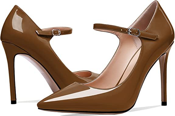 Amazon.com | AUMOTED Women Mary Jane Pumps High Heel Pointed Toe Slip On 4 Inch Stilettos Ankle Strap with Adjustable Buckle for Dress Shoes Wedding Patent US Size 5-13 | Shoes