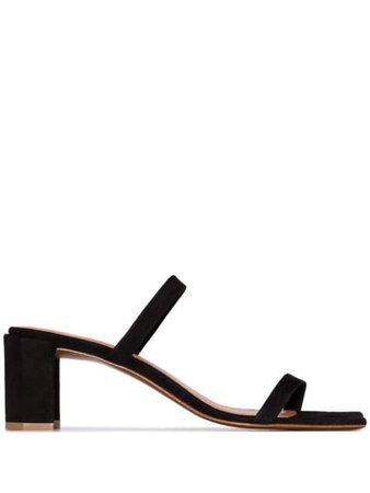 BY FAR black Tanya 65 double strap suede mules