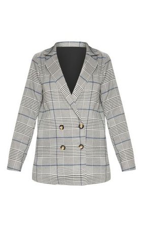 Grey Checked Button Blazer | Coats & Jackets | PrettyLittleThing